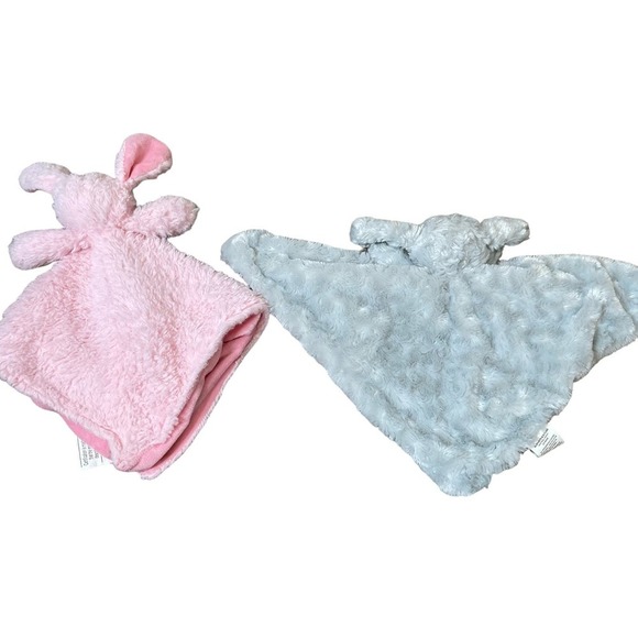 Set of two lovey's bunny pink gray fluffy baby toddler kids stuffy stuffed - Picture 4 of 10